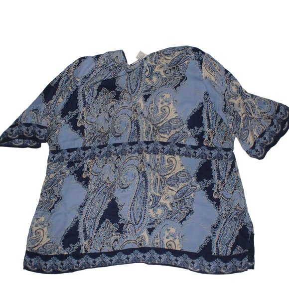 Main Street Blues Womens Plus 32W Blue Multicolored 3/4 Sleeve Tunic Blouse Top - Picture 2 of 9